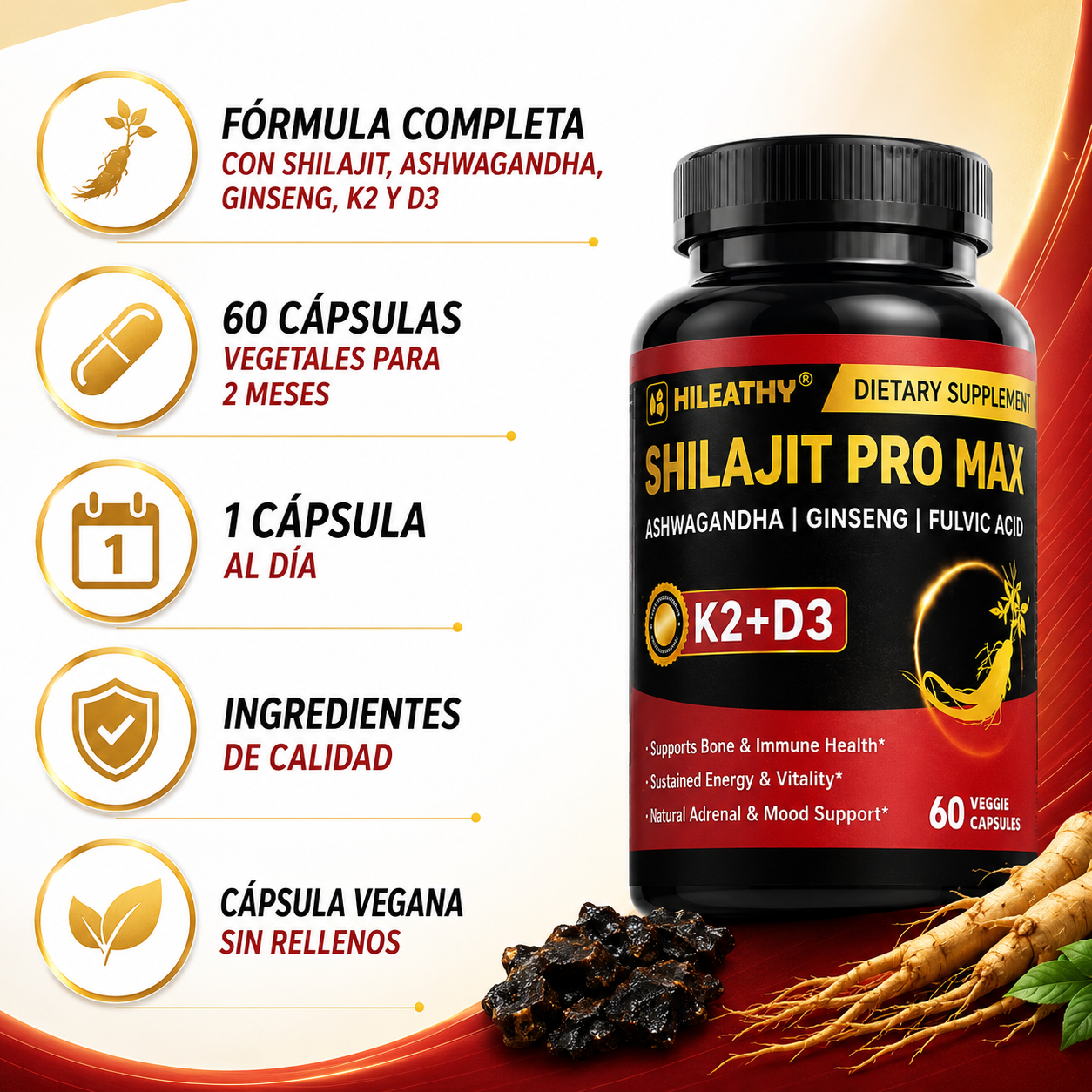 Shilajit Pro Max K2+D3 | Fórmula Completa para Más Energía y Bienestar ♥️⚡